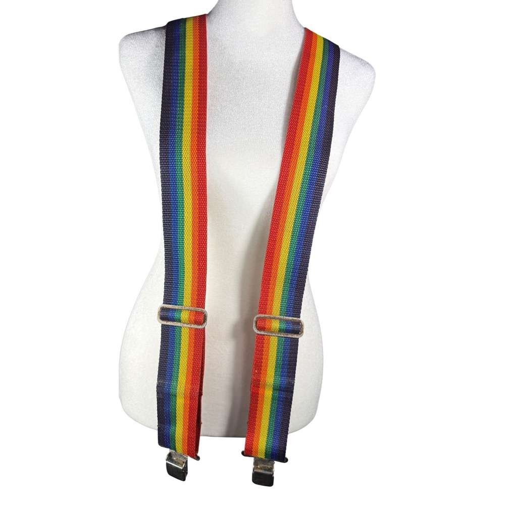 Vintage‎ Nicholas Rainbow Striped Suspenders Unisex X-Back Made in USA
